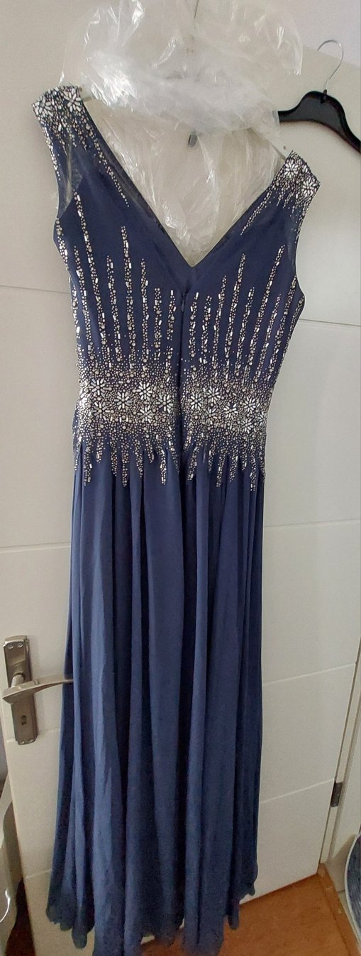 Taş İşlemeli Lacivert  Kadın Abiye Elbise - Görsel 3