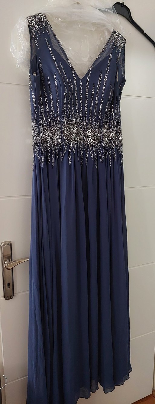 Taş İşlemeli Lacivert  Kadın Abiye Elbise - Görsel 4