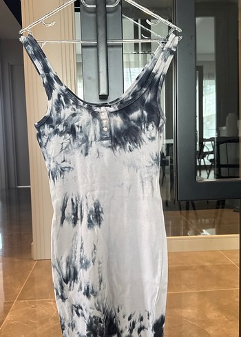 Zara Gri Batik Desenli Midi Elbise