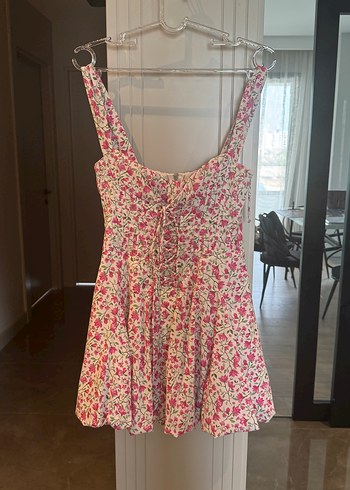 Pembe Desenli Bohem Mini Elbise