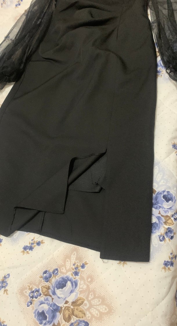 Siyah Drapeli Uzun Kollu Kadın Elbise - Görsel 2