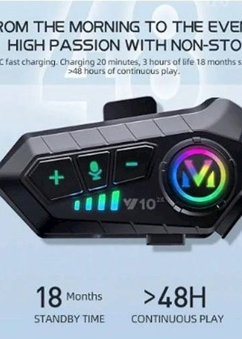 Kask Kulaklık Intercom Rgb Işıklı Motosiklet Y10 Otomotik Cevap - Görsel 3