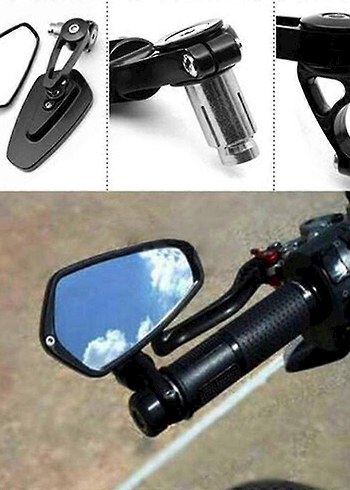 Motosiklet Gidon Ayna Seti siyah Tüm Motorlara Uyumlu - Görsel 2