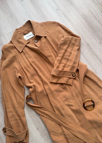 Bej Kemerli Uzun Keten Kadın Trençkot - Görsel 2