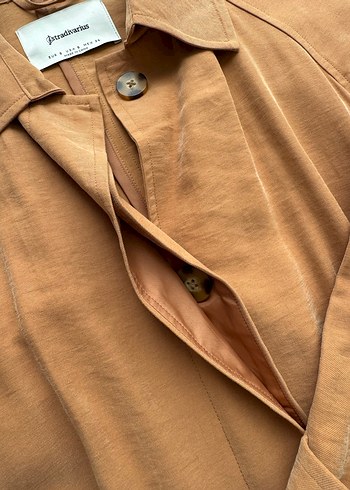 Bej Kemerli Uzun Keten Kadın Trençkot - Görsel 6