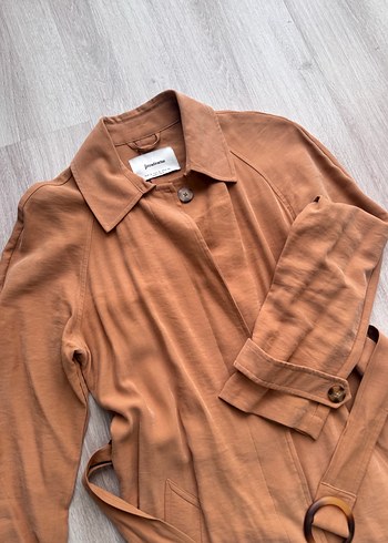 Bej Kemerli Uzun Keten Kadın Trençkot - Görsel 3