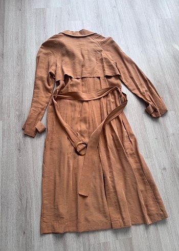 Bej Kemerli Uzun Keten Kadın Trençkot - Görsel 7