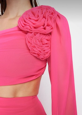 Pembe Drapeli Uzun Kadın Elbise - Görsel 5