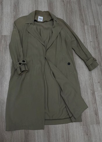 ZARA Haki  Uzun Kadın Trençkot Düğmeli - Görsel 3