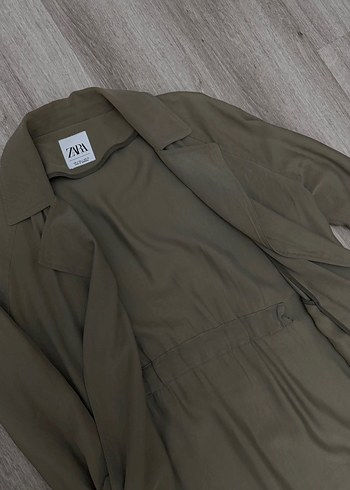 ZARA Haki  Uzun Kadın Trençkot Düğmeli - Görsel 4