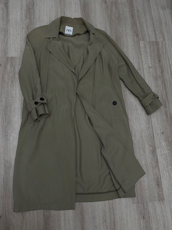 ZARA Haki  Uzun Kadın Trençkot Düğmeli - Görsel 3