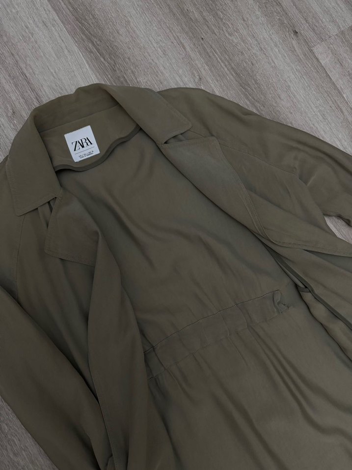 ZARA Haki  Uzun Kadın Trençkot Düğmeli - Görsel 4