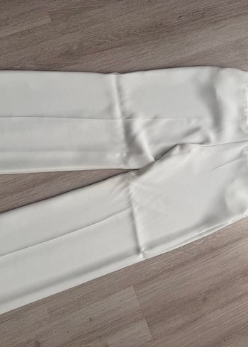 Beyaz Midi Kemerli Kadın Kumaş Pantolon - Görsel 6