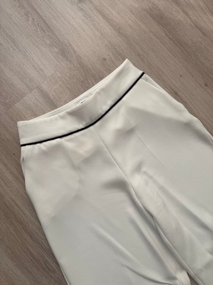 Beyaz Midi Kemerli Kadın Kumaş Pantolon - Görsel 2