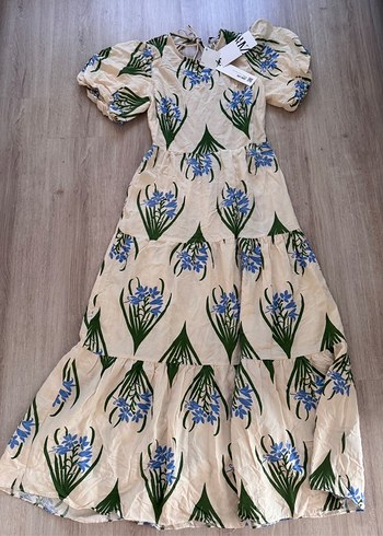 ZARA Bej Çiçek Desenli Uzun Bohem Elbise - Görsel 3