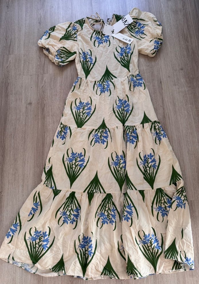 ZARA Bej Çiçek Desenli Uzun Bohem Elbise - Görsel 2