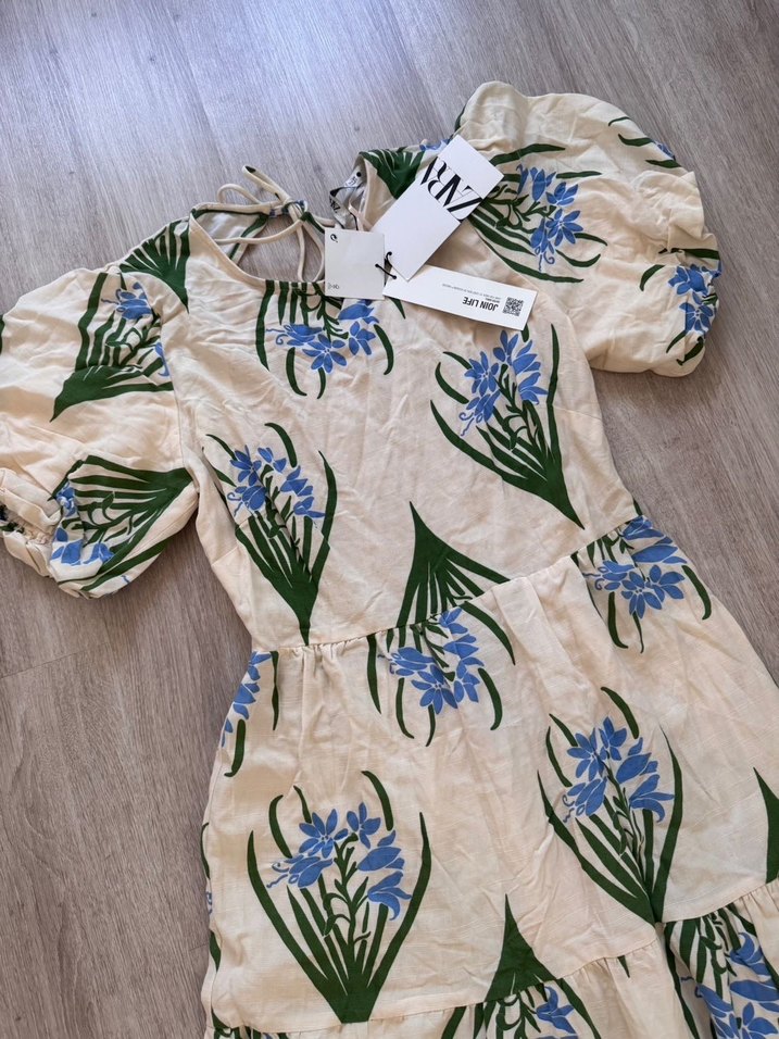 ZARA Bej Çiçek Desenli Uzun Bohem Elbise - Görsel 5