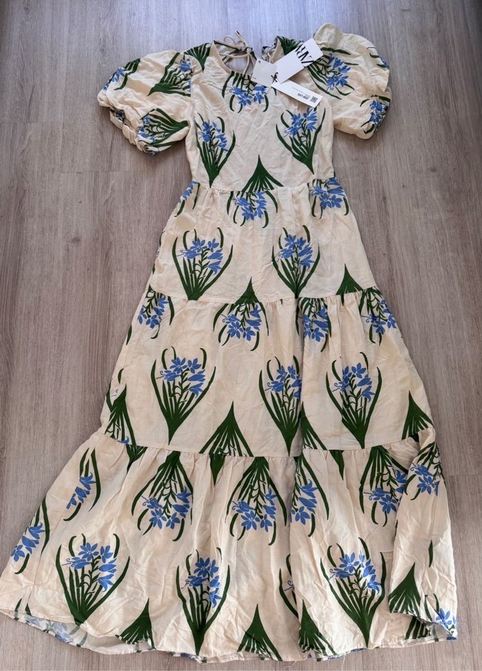 ZARA Bej Çiçek Desenli Uzun Bohem Elbise - Görsel 3