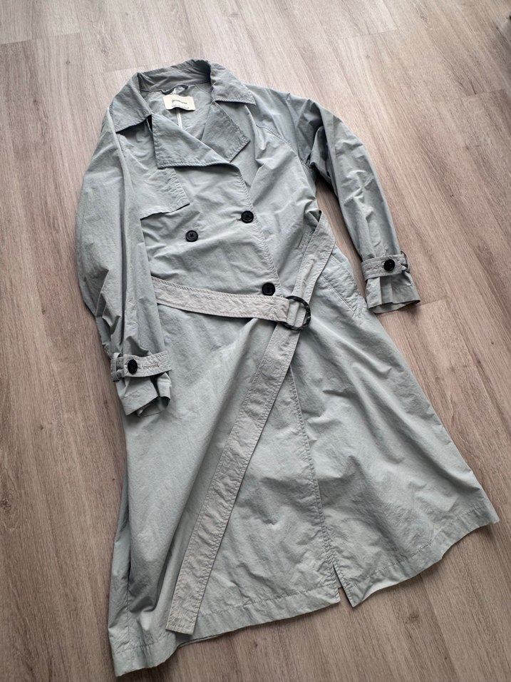 Mavi  Uzun Kadın Trençkot Kemerli - Görsel 3