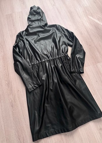 Kadın Siyah Deri Uzun Yağmurluk - Görsel 3