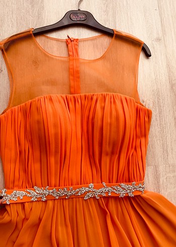 Turuncu Drapeli Uzun Abiye Elbise - Görsel 8