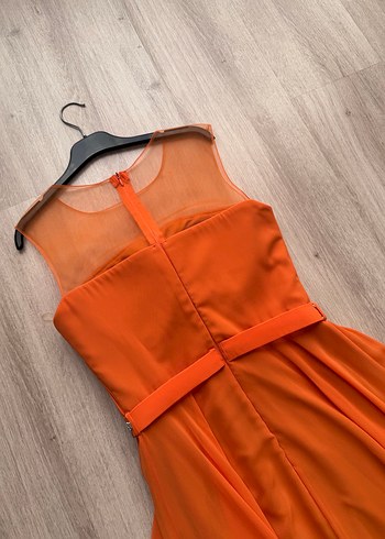 Turuncu Drapeli Uzun Abiye Elbise - Görsel 9