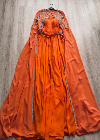 Turuncu Drapeli Uzun Abiye Elbise - Görsel 2