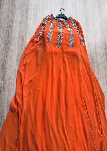 Turuncu Drapeli Uzun Abiye Elbise - Görsel 3