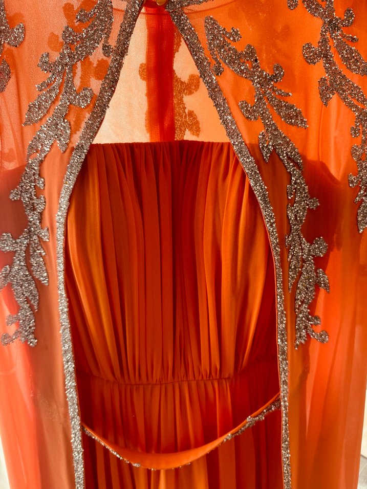 Turuncu Drapeli Uzun Abiye Elbise - Görsel 5