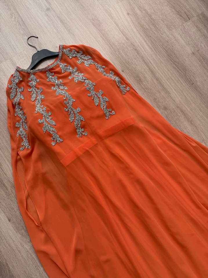 Turuncu Drapeli Uzun Abiye Elbise - Görsel 4