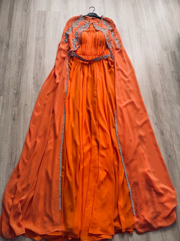 Turuncu Drapeli Uzun Abiye Elbise - Görsel 2