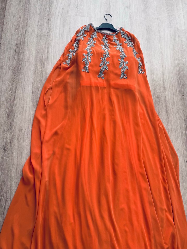 Turuncu Drapeli Uzun Abiye Elbise - Görsel 3