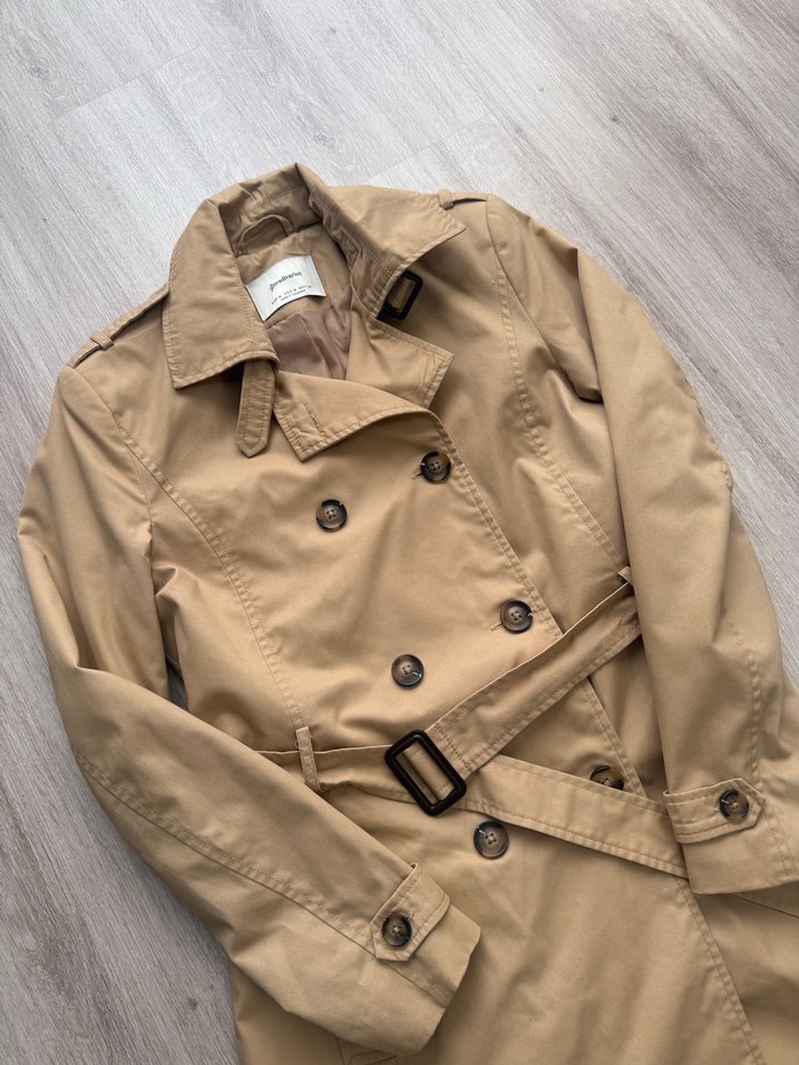 Bej Midi Kemerli Kadın Trençkot - Görsel 4