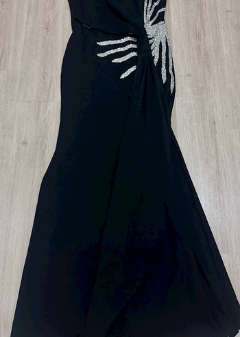 Siyah Drapeli Uzun Straplez Abiye Elbise - Görsel 2