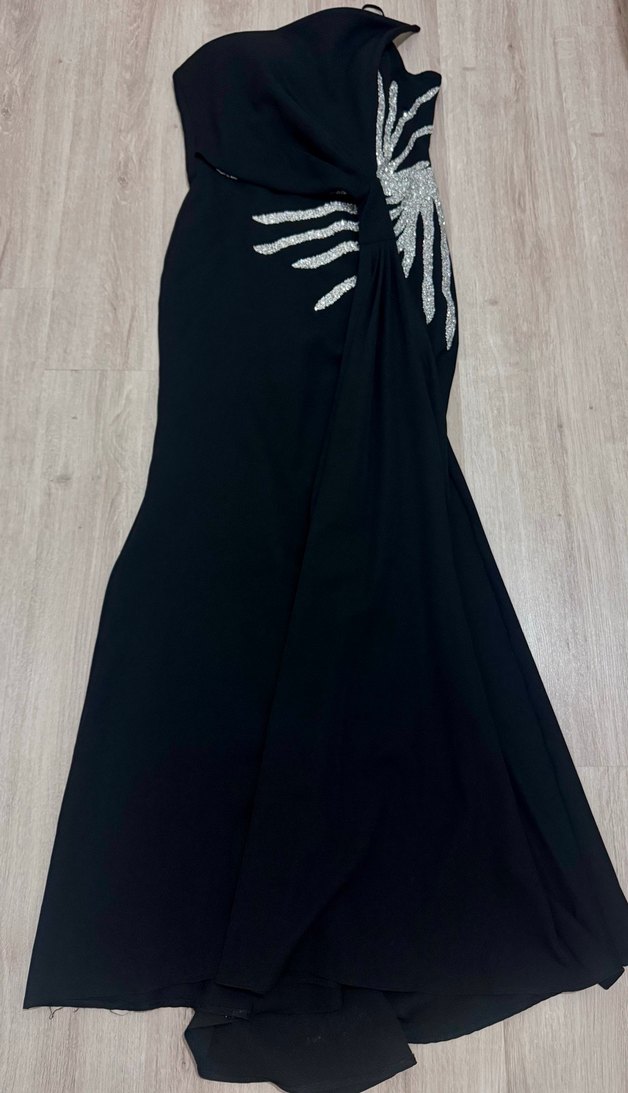 Siyah Drapeli Uzun Straplez Abiye Elbise - Görsel 2