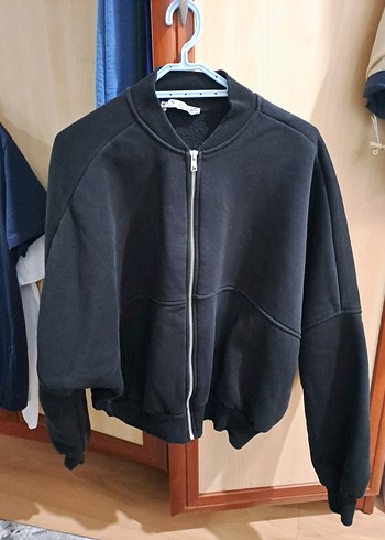 Siyah Fermuarlı Kadın Sweatshirt