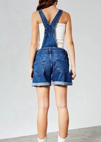 Kadın Lacivert Denim Kısa Tulum - Görsel 3