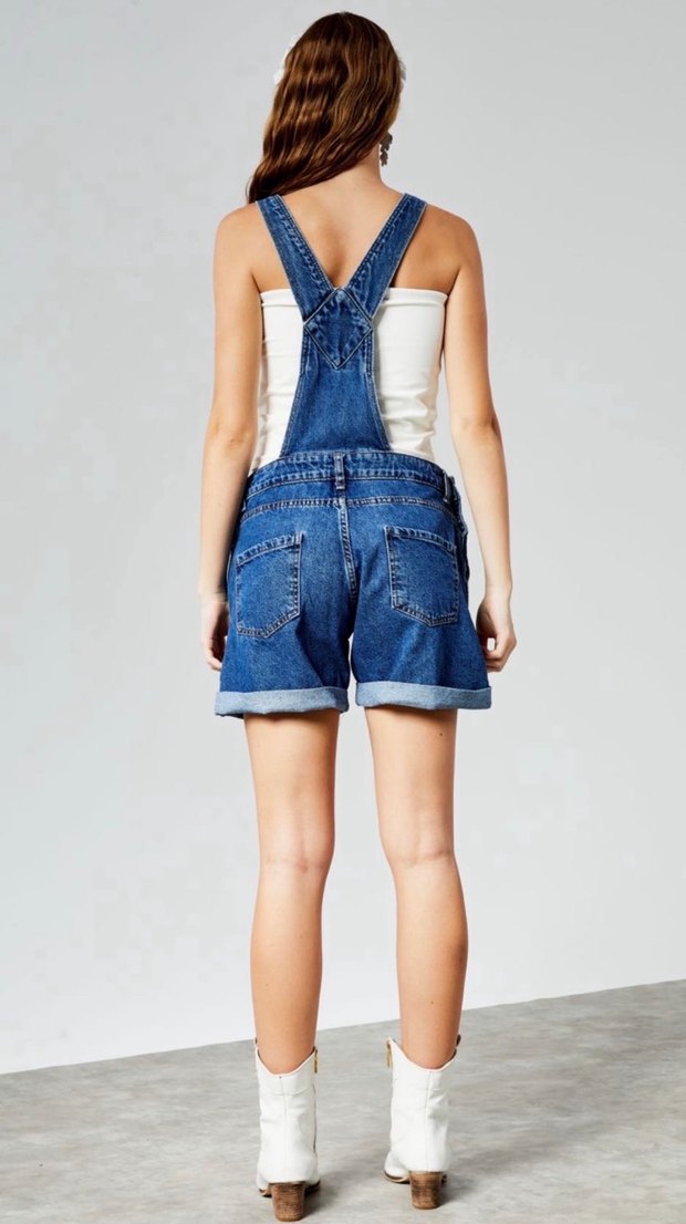 Kadın Lacivert Denim Kısa Tulum - Görsel 3