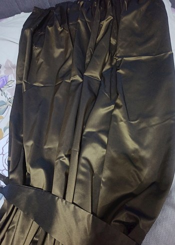 Saten salon pileli fon perde haki - Görsel 2