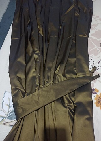 Saten salon pileli fon perde haki - Görsel 3