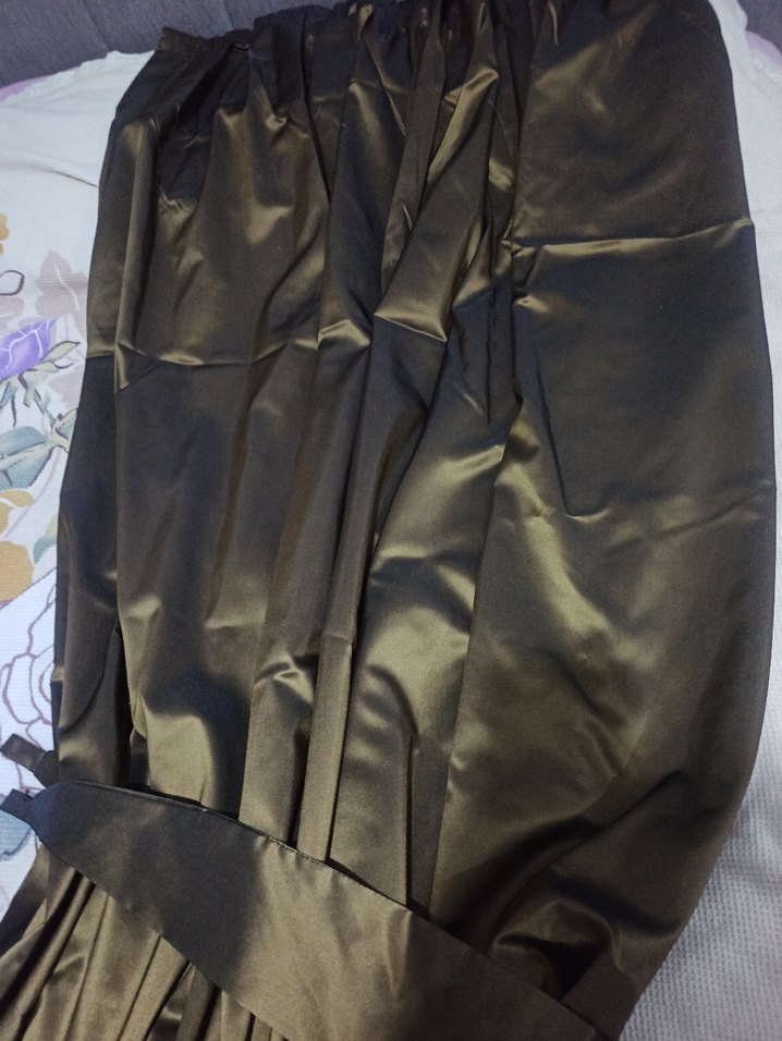 Saten salon pileli fon perde haki - Görsel 2