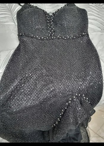 Boncuk İşlemeli Siyah Uzun Abiye Elbise - Görsel 6