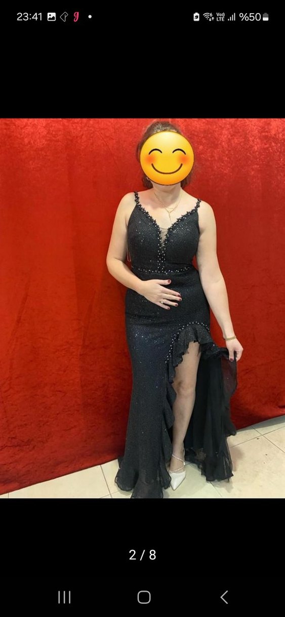 Boncuk İşlemeli Siyah Uzun Abiye Elbise - Görsel 2