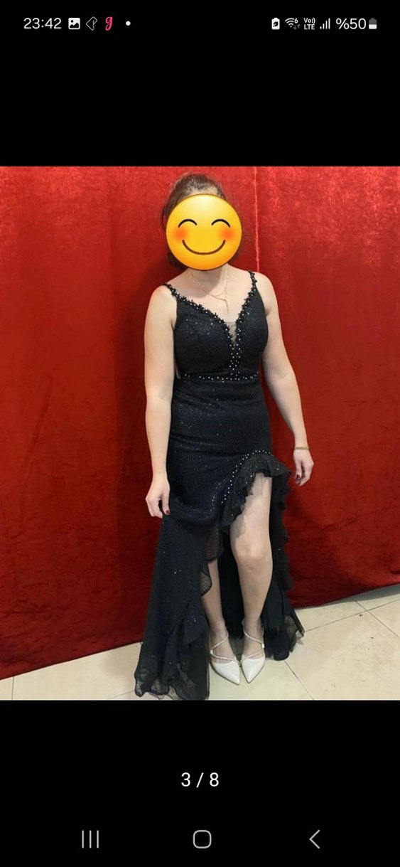 Boncuk İşlemeli Siyah Uzun Abiye Elbise - Görsel 3