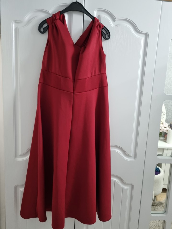 bordo midi elbise - Görsel 2