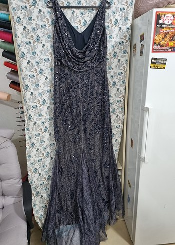 Lacivert Nakışlı Uzun Abiye Elbise - Görsel 8