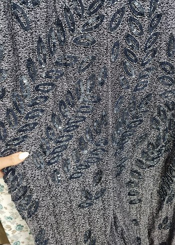 Lacivert Nakışlı Uzun Abiye Elbise - Görsel 10