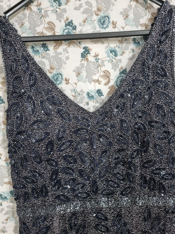 Lacivert Nakışlı Uzun Abiye Elbise - Görsel 5