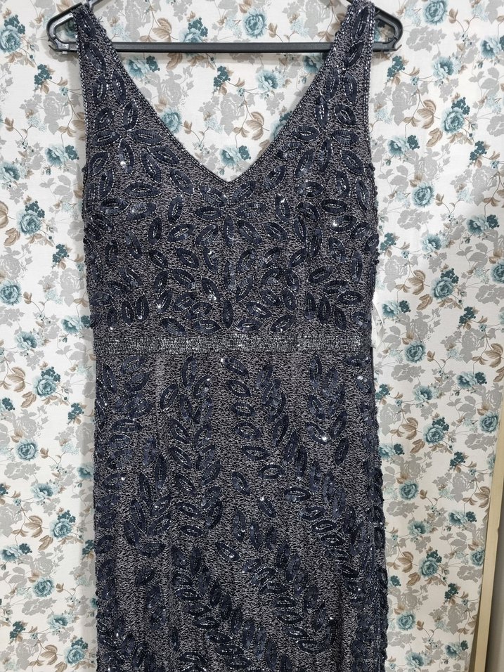 Lacivert Nakışlı Uzun Abiye Elbise - Görsel 4