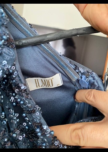 Drapeli Lacivert Nakışlı Uzun Abiye Elbise - Görsel 6